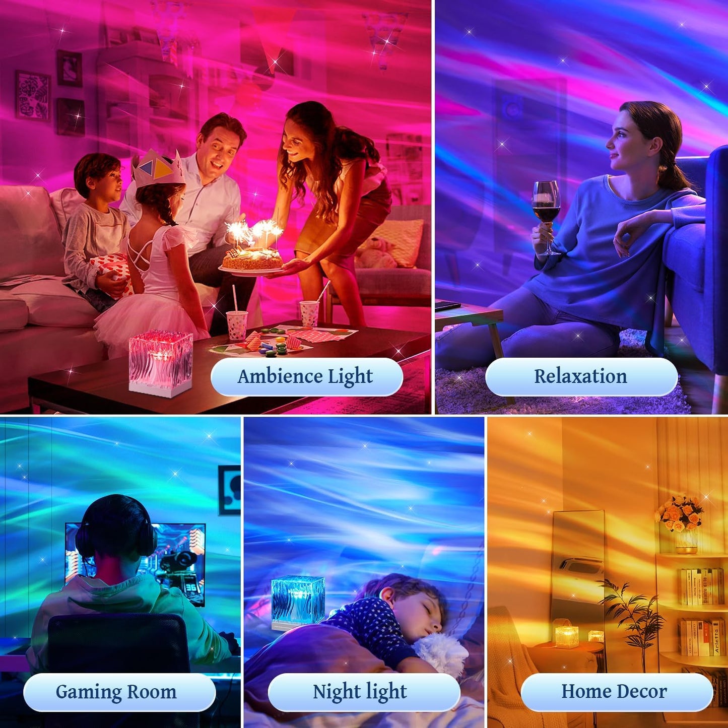 Crystal Lamp for Bedroom, 15 White Noise Machine Room Lights for Bedroom, Bluetooth Music Night Light Projector, RGB Aurora Ocean Light Projector, Remote Dimmable Crystal Table Lamp,Teen Girls Gifts