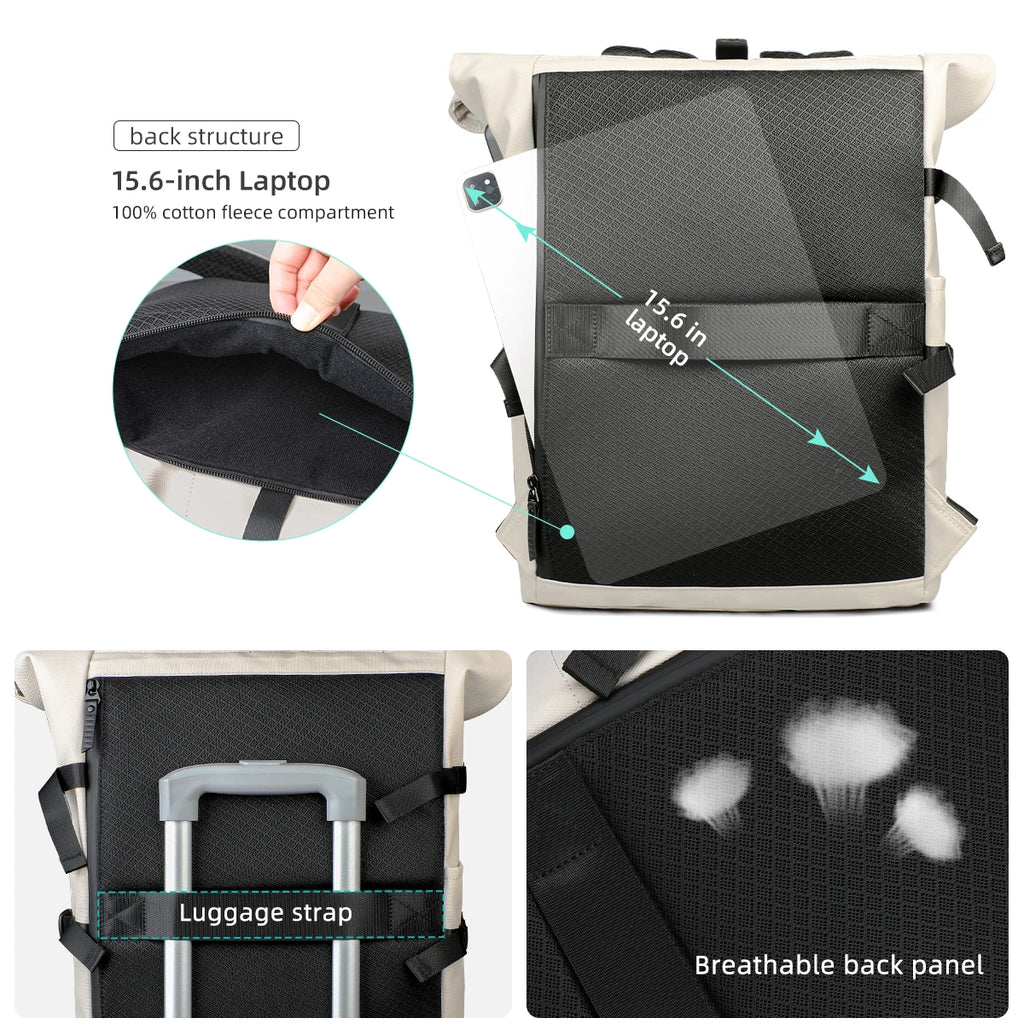 Travel Backpack Woman Fashion Roll-Top Backpack Waterproof School Bag Large Capacity Business Men Laptop Backpack