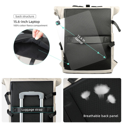 Travel Backpack Woman Fashion Roll-Top Backpack Waterproof School Bag Large Capacity Business Men Laptop Backpack