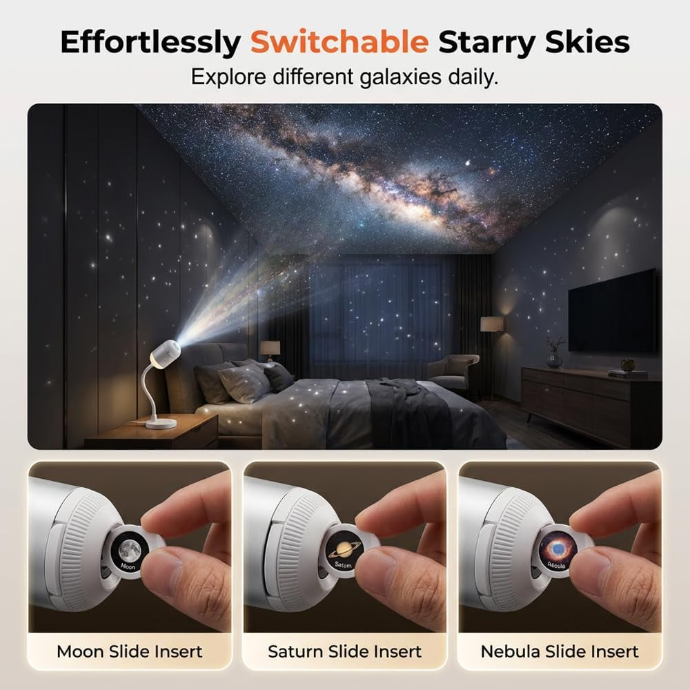 2-In-1 Galaxy Projector Night Light, USB Star Projector, Mini Galaxy Light Projector for Bedroom Ceiling Wall Room Decor