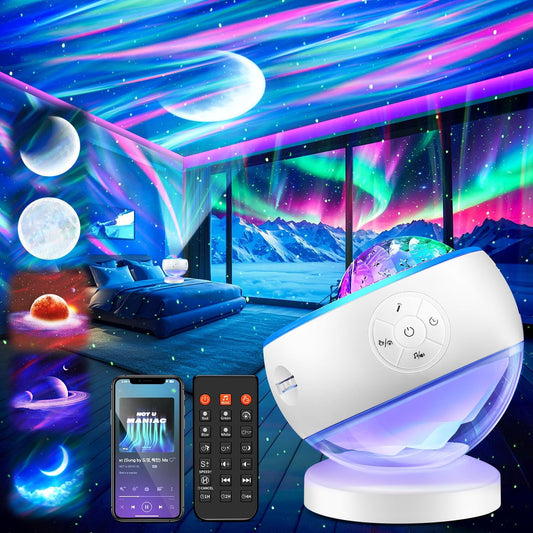Northern Lights Projector Galaxy Projector with 300+ Light Effects Sound Machine, LED Star Projector Aurora Light, Remote Control, 15 White Noises Bluetooth Speaker Birthday Gifts for Kids Room Decor