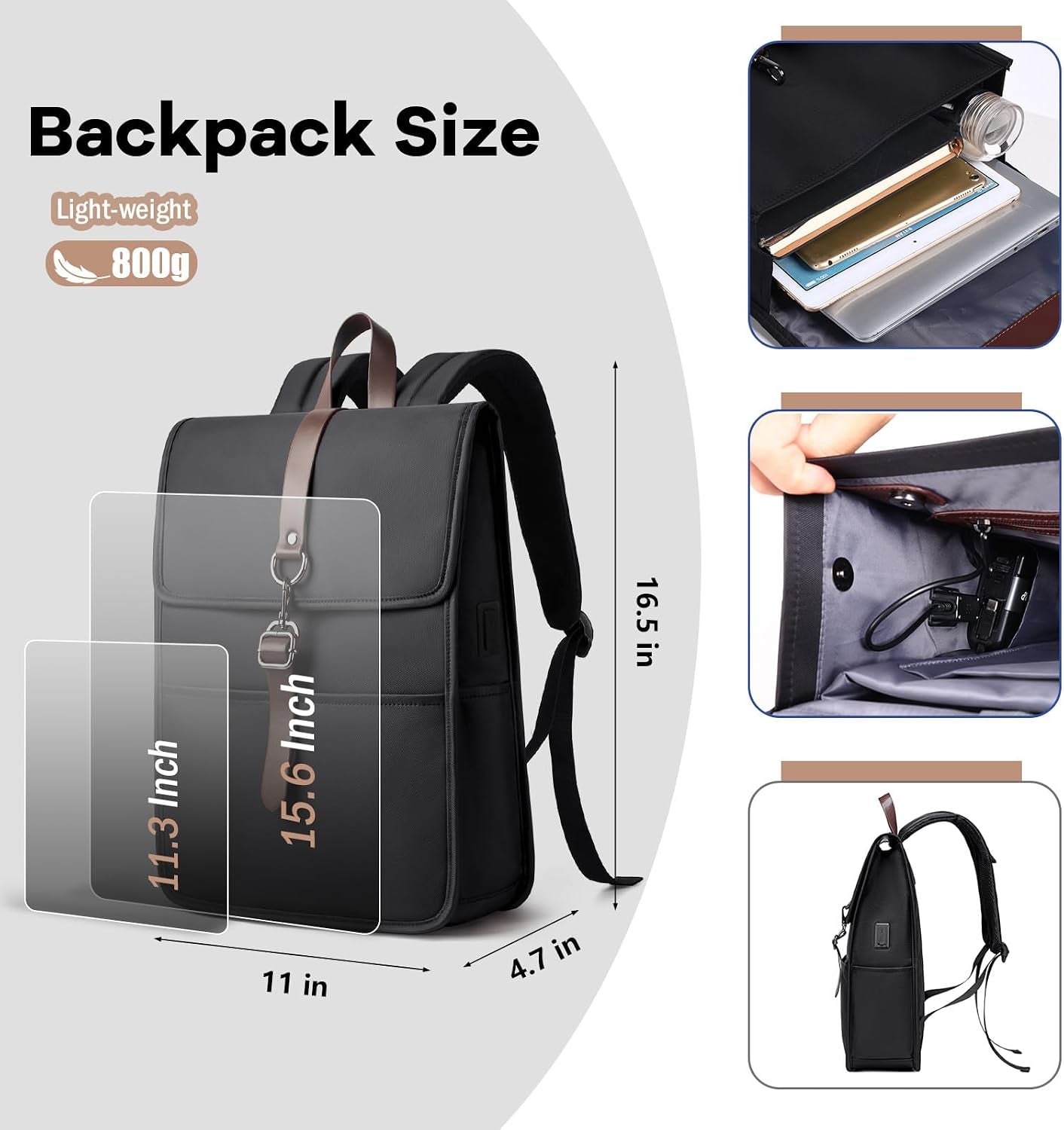 Slim Vintage Backpack for Men Women,15.6 Inch Laptop Backpack